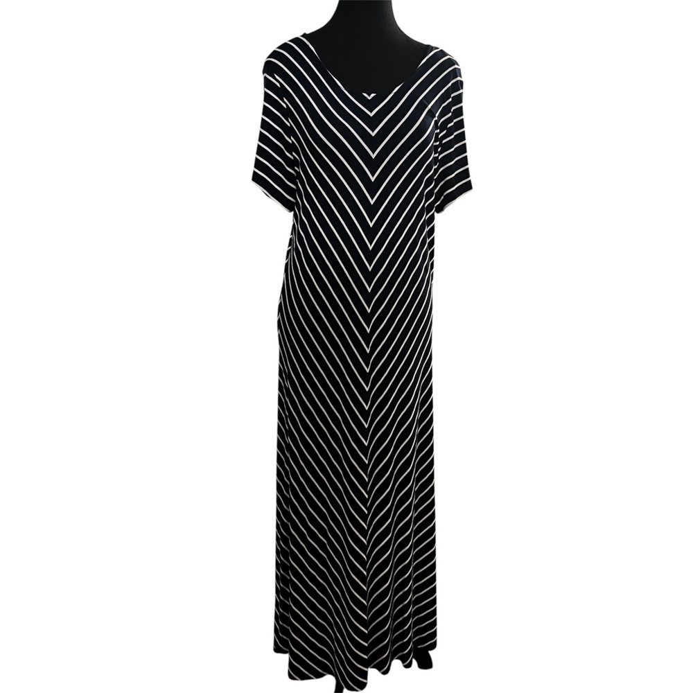 Charlie Paige Navy and White Striped Maxi Dress